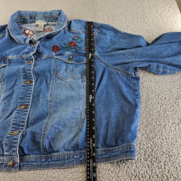 sold Catherines Denim Jacket Womens 2X Blue Cropped Embroidered Floral Trucker - Picture 10 of 13